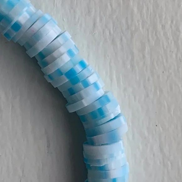 Handmade clay bead blue/white smile bead stretchy - Picture 3 of 4